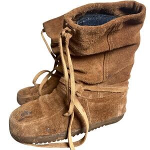 Steger Mukluks Short Brown Leather Winter Boots Women's Size US 8